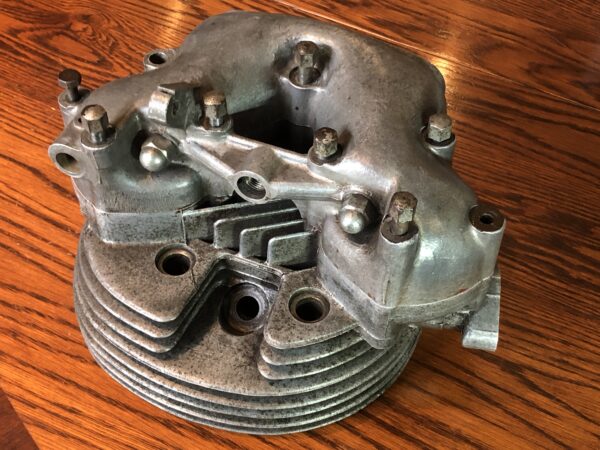 Aluminium single cylinder Norton Model 50 cylinder head & rocker box 348cc OHV 1957 to 1962. 1950s Norton 350 aluminium head and rocker box with rocker arms.