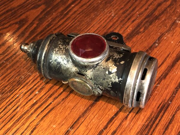 Antique Veteran Vintage motorcycle Lucas rear carbide light. Joseph Lucas large rear light measures 3-3/4" suit a larger capacity motorcycle. Like P&H, Miller