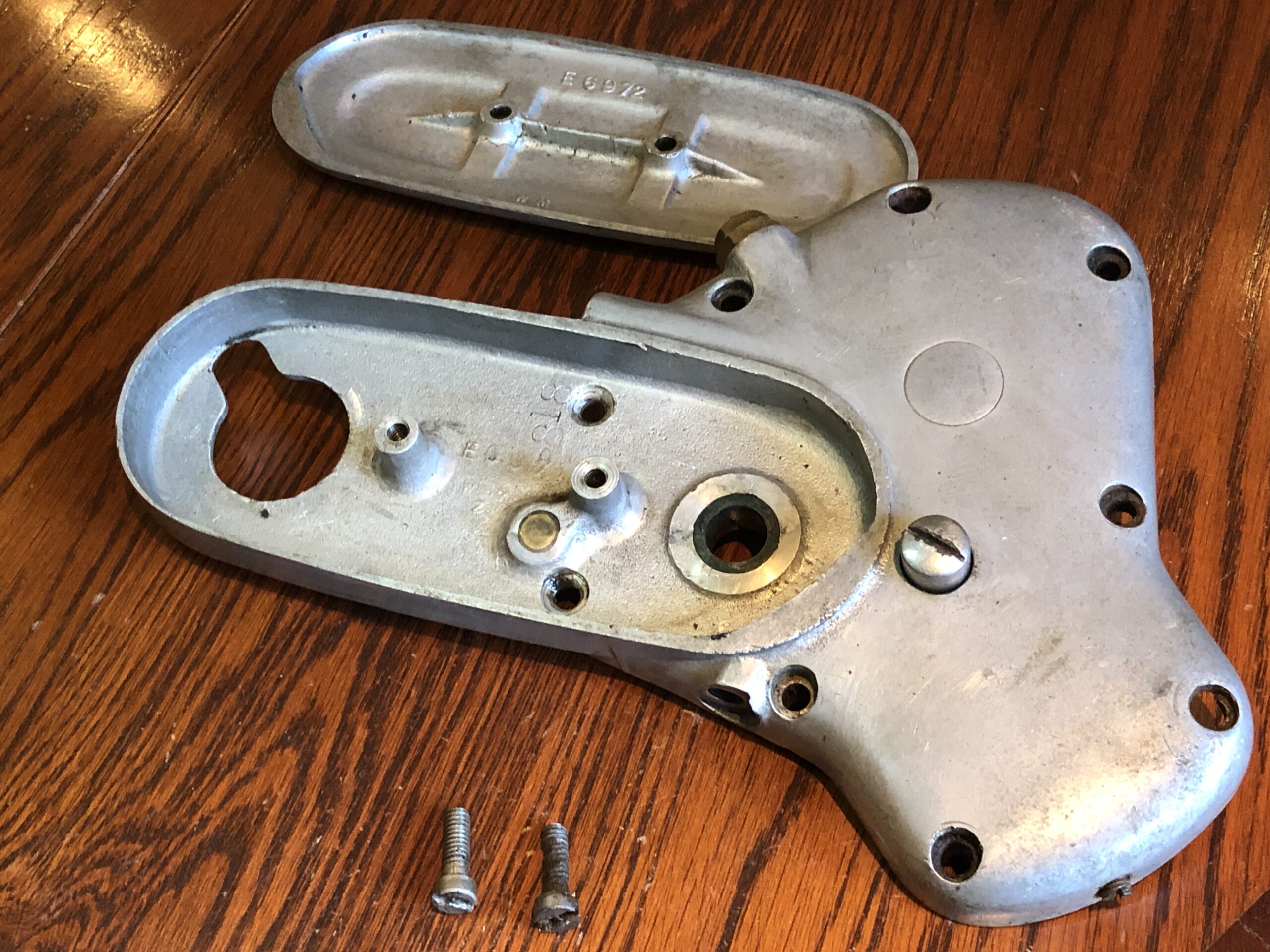 Inner & outer Timing covers for Norton 16H, Big 4 Poss Model 18 ES2. Might suit Big 4, model 18 or ES2 but it looks like a rigid framed Norton 16H timing cover.