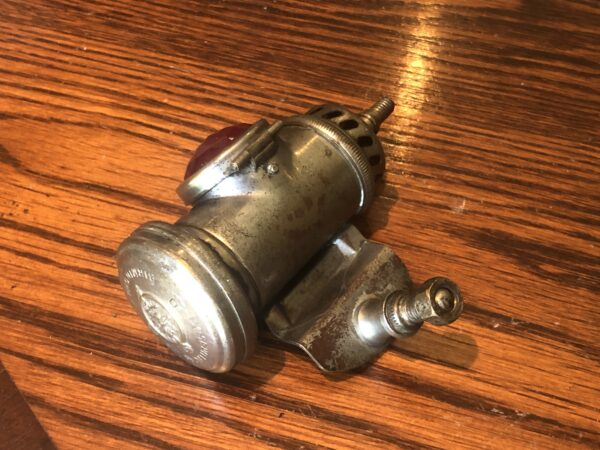 patina Lucas rear carbide lamp Model B116, in original Nickel plate for vintage & veteran motorcycles. Antique motorbike parts for sale