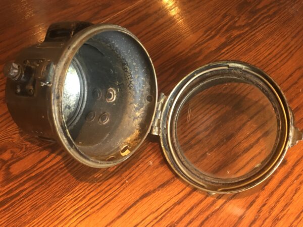 5" Miller motorcycle acetylene carbide front headlight. For veteran vintage flat tank motorbikes