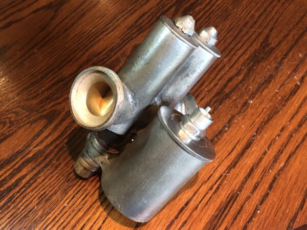 Rebuilt Triumph double barrel carburettor Standard size for Flat Tank Models SD H P. For models between 1916 & mid-1920's. Triumph made their own carburettors