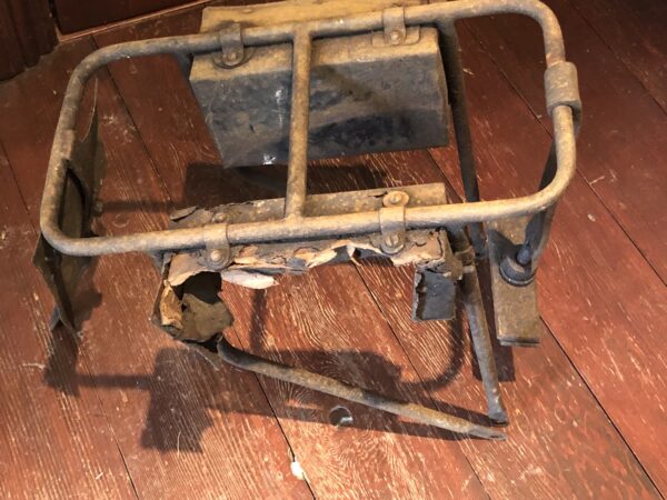 Veteran BSA flat tank spares for sale. Original rear rack & tool boxes. Antique British motorcycle spare parts for sale. Vintage motorbike parts dealers