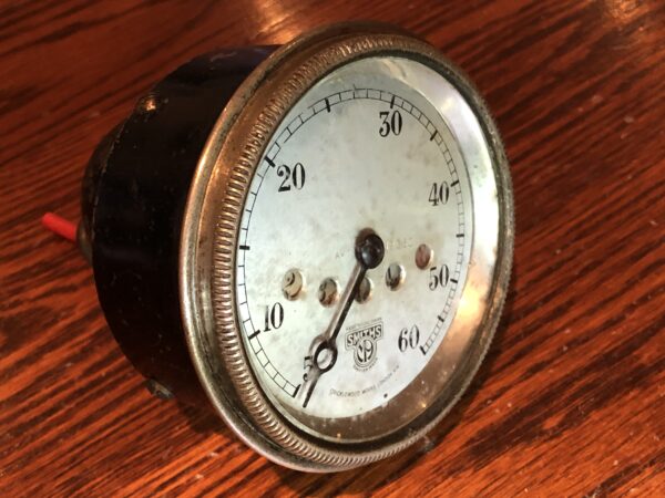 Working Vintage Model A Smiths speedometer 60 mph with fluted edge to the rim. Antique motorcycle or vintage car silver face Smiths 0-60 m.p.h.