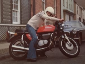 Yours truly on a Suzuki GT380 sometime around the mid 1970’s