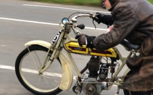 1912 single speed veteran ARNO motorcycle at the 2024 Pioneer Run. Antique vintage British motorcycles.